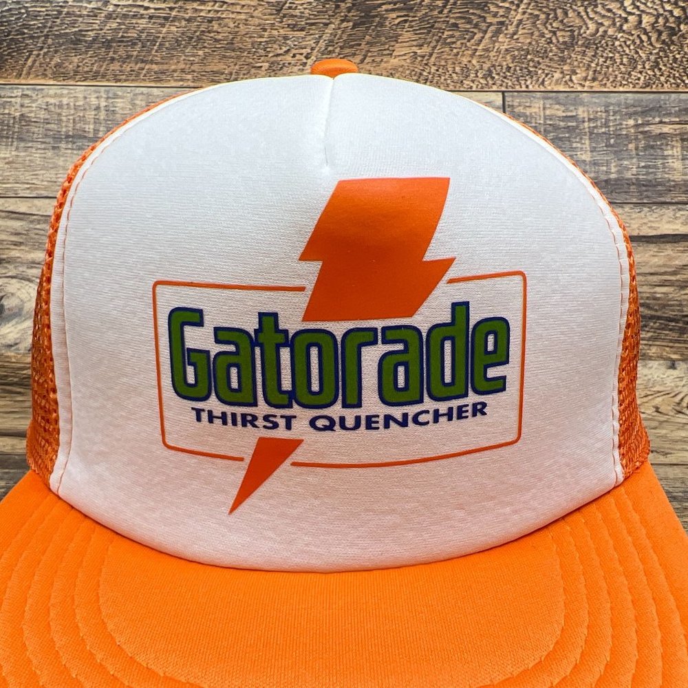 Vintage Gatorade Mens Trucker Hat Orange Snapback 1986 Logo 80s Advertisement - Picture 3 of 7